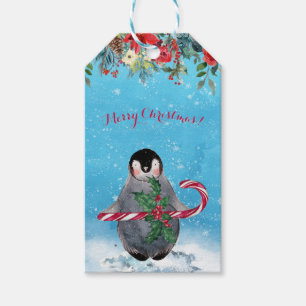 Aquarell Pinguin Frohe Weihnachten Geschenkanhänger