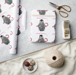 Aquarell Pinguin Frohe Weihnachten Geschenkpapier