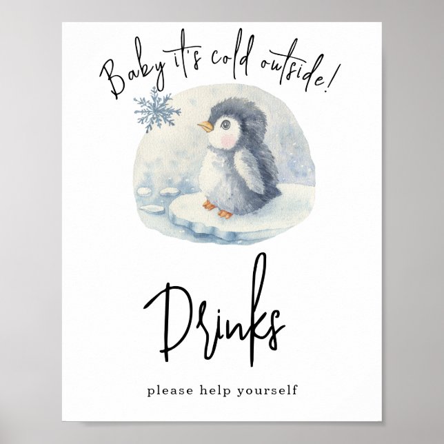 Aquarell-Pinguin - Getränke Poster (Vorne)