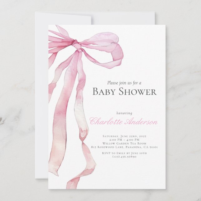 Aquarell Pink Baby Dusche Mädchen Einladung (Vorderseite)