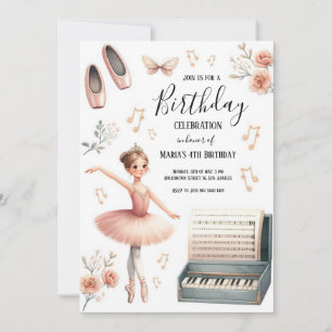 Aquarell Pink Ballerina Kindergeburtstag Einladung