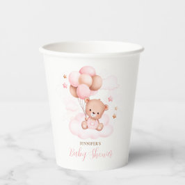 Aquarell Pink Balloons Teddy Bear Baby Dusche Pappbecher