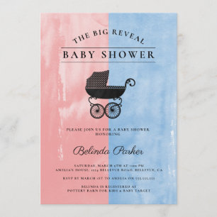 Aquarell Pink + Blue Gender Reveal Baby Dusche Einladung