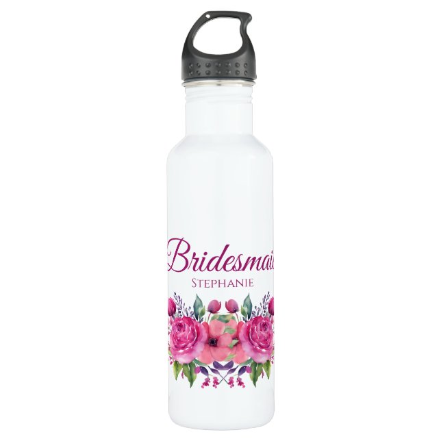 Aquarell Pink Blume Bouquet-Bridesmaid Geschenk Edelstahlflasche (Vorderseite)