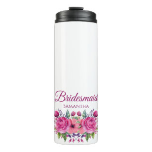 Aquarell Pink Blume Bouquet-Bridesmaid Geschenk- Thermosbecher