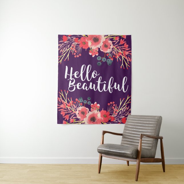 Aquarell Pink Blume Hallo Beautiful Wandteppich (Beispiel)
