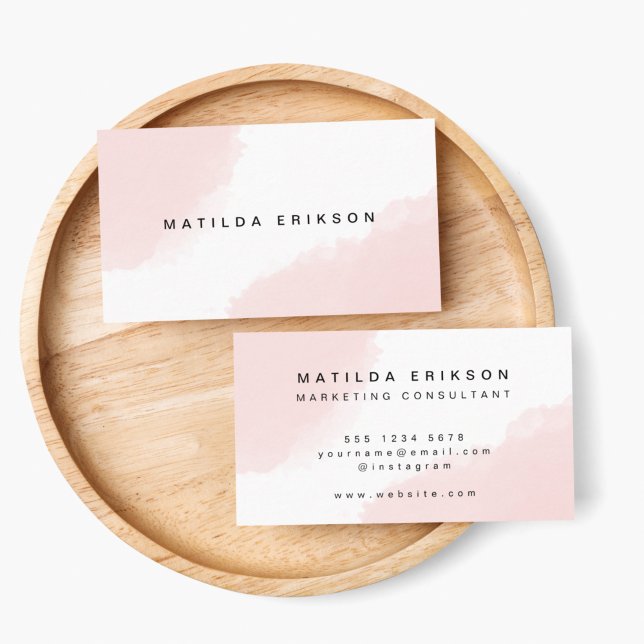 Aquarell | Pink Blush Minimalistisch Modernes Skan Visitenkarte (Von Creator hochgeladen)