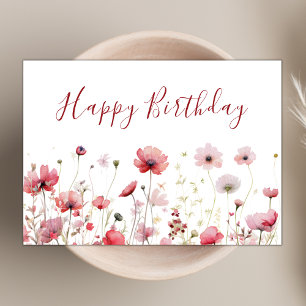 Aquarell Pink Boho Wildblume Happy Birthday Karte