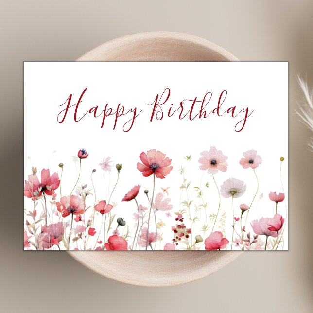 Aquarell Pink Boho Wildblume Happy Birthday Karte (Von Creator hochgeladen)