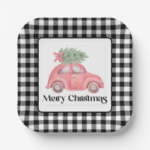 Aquarell Pink Car Weihnachtsbaum Pappteller