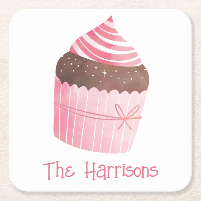 Aquarell Pink Cupcake Weihnachtsbuch Untersetzer (Vorderseite)