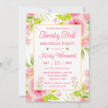 Aquarell Pink Dahlia Peony Blume 21. Geburtstag