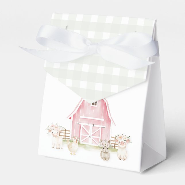 Aquarell Pink Farm Animals Baby Showbox Geschenkschachtel (Vorderseite)