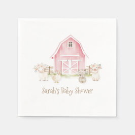Aquarell Pink Farm Animals Kinderdusche Napkins Serviette