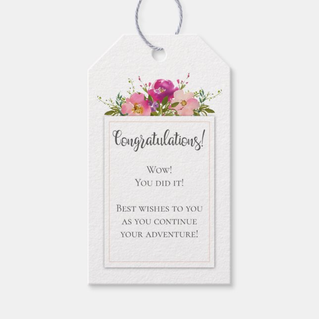 Aquarell Pink Floral Abschluss Glückwunsch Geschenkanhänger (Vorderseite)