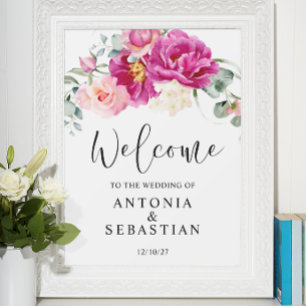 Aquarell Pink Fuchsia Blütenhochzeit Poster