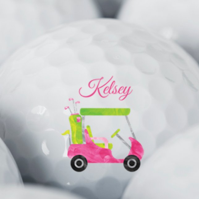 Aquarell Pink Golf Cart Personalisiert Golfball (Von Creator hochgeladen)