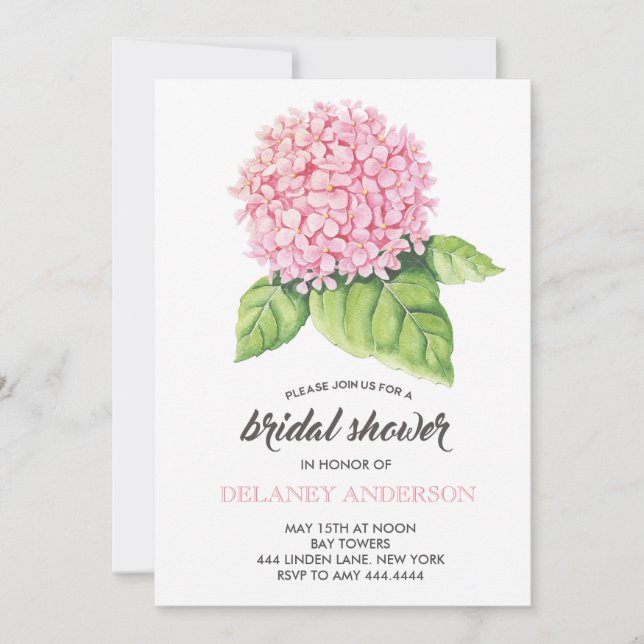 Aquarell Pink Hydrangea Bridal Dusche Einladung (Vorderseite)