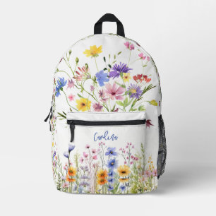 Aquarell Pink Lila Gelbe Wildblumen Garten Bedruckter Rucksack