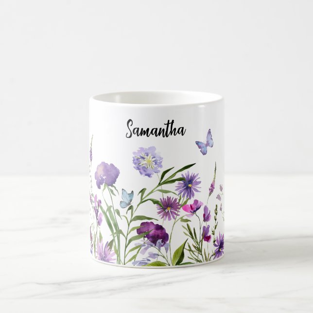 Aquarell Pink Lila Wildblumen Kaffeetasse (Mittel)