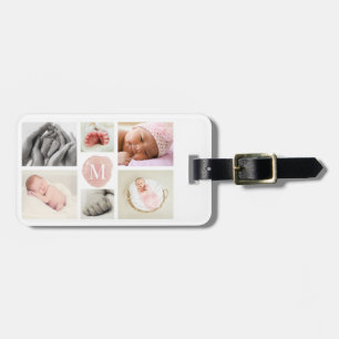 Aquarell Pink Monogramm Foto Collage Girl Gepäckanhänger