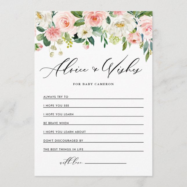 Aquarell Pink Peach Florals Wünsche für Baby Hinweiskarte (Vorderseite)