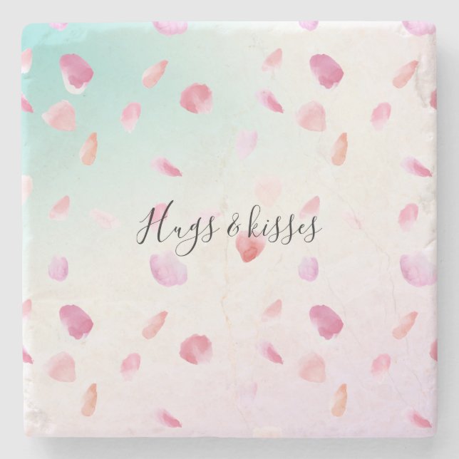 Aquarell Pink Peach Rose Petals Minze Ombre Steinuntersetzer (Vorderseite)