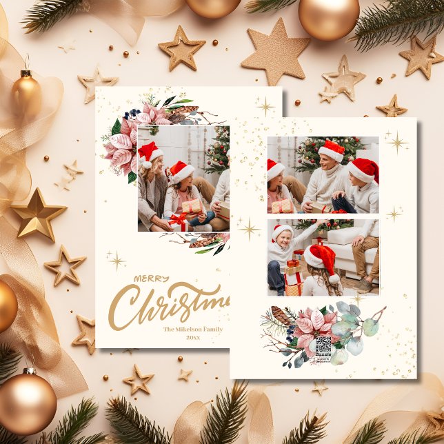 Aquarell Pink Poinsettia Frohe Weihnachten Foto (Von Creator hochgeladen)