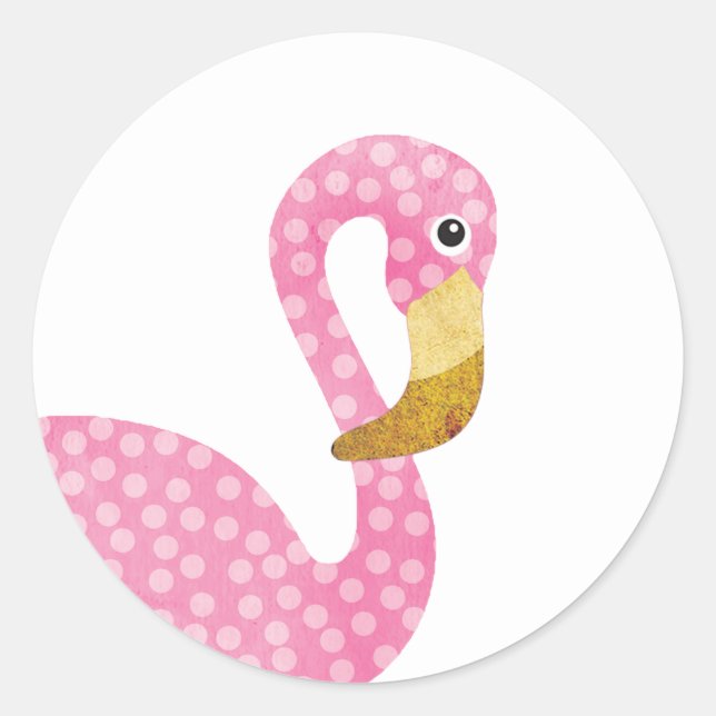 Aquarell Pink Polka Dot Flamingo Runder Aufkleber (Vorderseite)