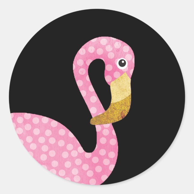 Aquarell Pink Polka Dot Flamingo Runder Aufkleber (Vorderseite)