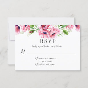 Aquarell Pink Poppies Grüne UAWG RSVP Karte