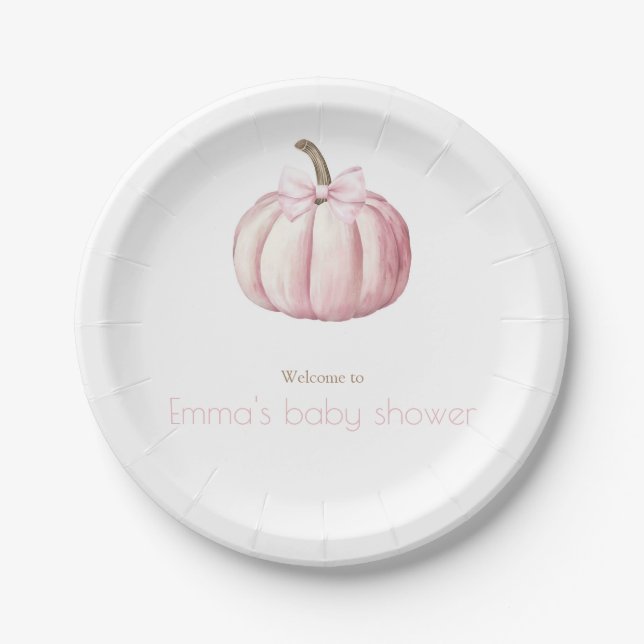 Aquarell Pink Pumpkin Baby Dusche Teller (Vorderseite)