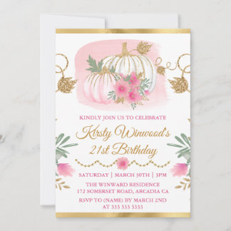 Aquarell Pink Pumpkin Gold Glitzer Geburtstag Einladung