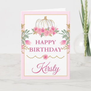 Aquarell Pink Pumpkin Gold Happy Birthday Karte