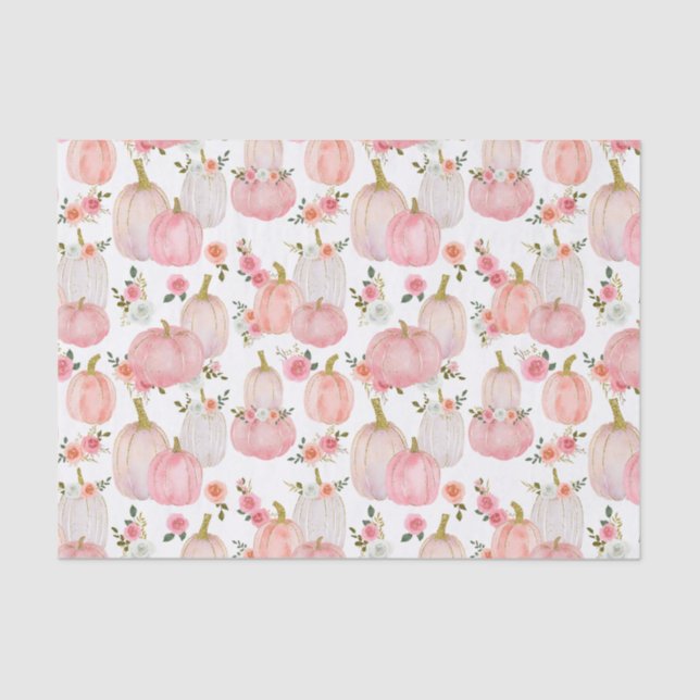 Aquarell Pink Pumpkins Florals Pastell Rose Seidenpapier (Vorderseite)