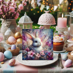 Aquarell Pink Purple Blumen Bunny Religious Feiertagskarte