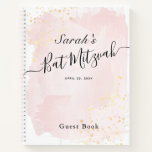 Aquarell Pink x Gold Bat Mitzvah Gästebuch Notizbuch<br><div class="desc">Dieses schicke und elegante Fledermaus mitzvah Gästebuch weist einen weißen Hintergrund mit rot rosa Pinselstrichen in Aquarell und Imitat goldenen Spritzern auf. Personalisieren Sie es für Ihre Bedürfnisse. Mehr passende Produkte finden Sie in meinem Geschäft.</div>