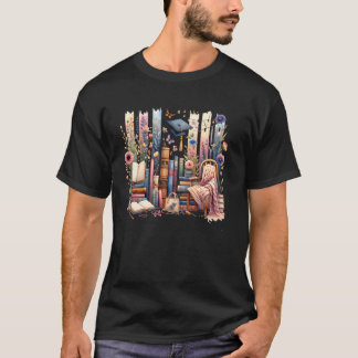 Aquarell-Pinselstrich-Abschluss-Blumen-Bücher De T-Shirt