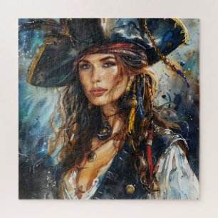 Aquarell-Pirat-Frauenporträt Puzzle