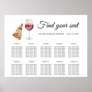 Aquarell-Pizza und Wein Hochzeits-Sitzplan Poster