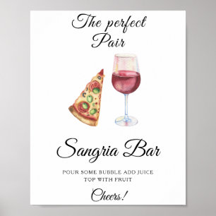 Aquarell-Pizza-Wein-Junggesellinnenabschied Sangri Poster