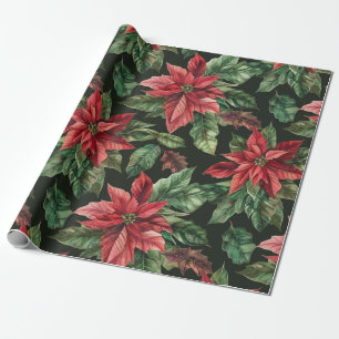 Aquarell Poinsettia Blume Weihnachtsmuster Geschenkpapier