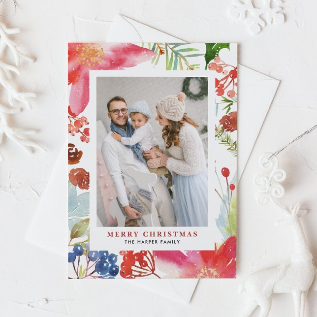 Aquarell Poinsettia Blumenrahmen Foto Weihnachten (Von Creator hochgeladen)