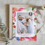 Aquarell Poinsettia Blumenrahmen Foto Weihnachten<br><div class="desc">Frohe Weihnachten! Mit dieser individuell gestaltbaren Weihnachtskarte senden Sie Ihren Lieben einen Feiertagsjubiläum. Dieses Foto Weihnachtskarte bietet Aquarelltaschen,  Heilige und andere Blume und Blätter. Personalisieren Sie diese botanische Weihnachtskarte,  indem Sie Ihre Daten hinzufügen. Diese Weihnachtskarte ist auch in anderen Cardstock erhältlich. Matching-Elemente sind verfügbar.</div>