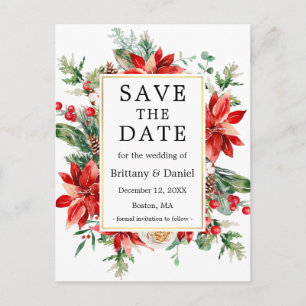 Aquarell Poinsettia Floral Save the Date Postkarte
