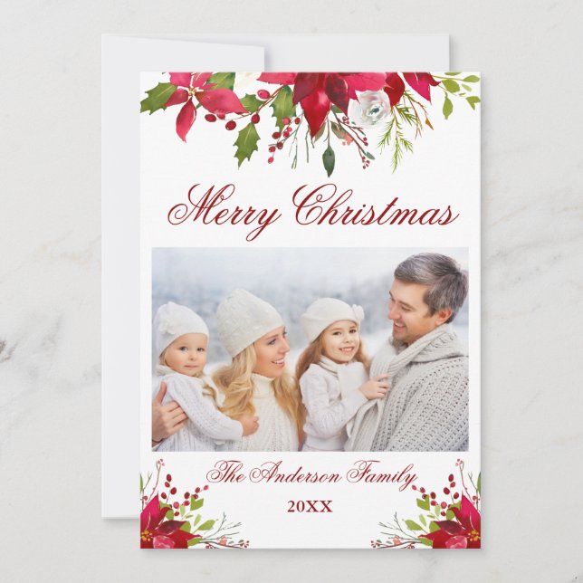 Aquarell Poinsettia Foto Weihnachten (Vorderseite)