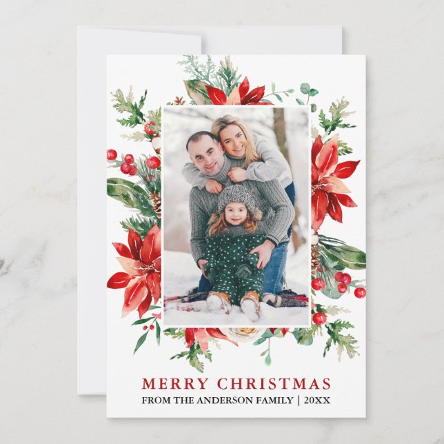 Aquarell Poinsettia Foto Weihnachten (Vorderseite)