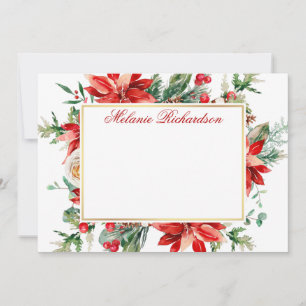 Aquarell Poinsettia Rote Flora Grüne Gold Mitteilungskarte