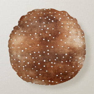 Aquarell-Polka-Punkte in Kaffee-Braun und Weiß (2) Rundes Kissen