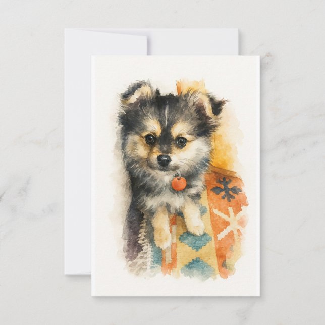 Aquarell Pomchi Welpe  Dankeskarte (Vorderseite)